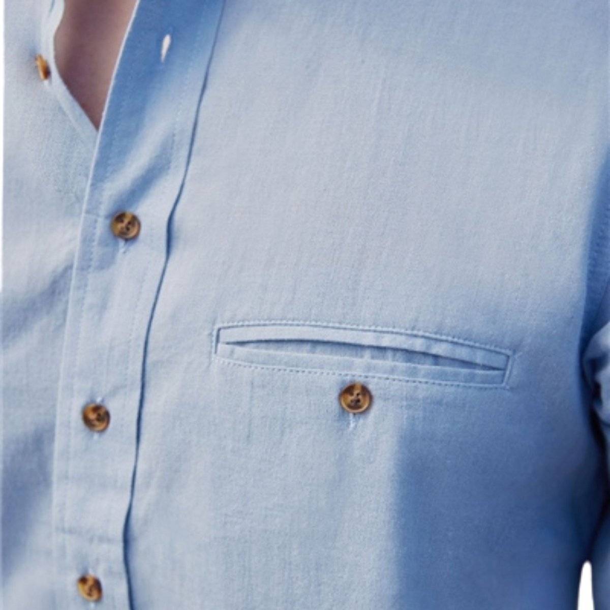 Men's Irish Collarless Linen Grandfather Shirt - Sky Blue