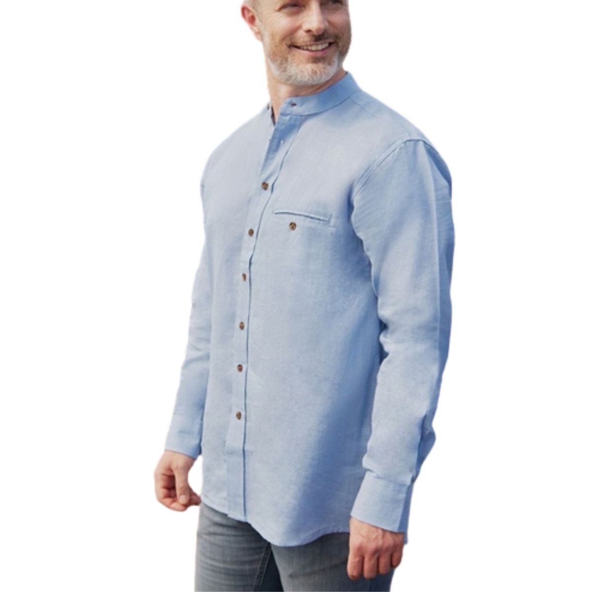 Men's Irish Collarless Linen Grandfather Shirt - Sky Blue