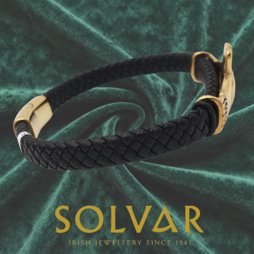 Men's Leather Gold Claddagh Bracelet by Solvar Jewelry - Bracelets