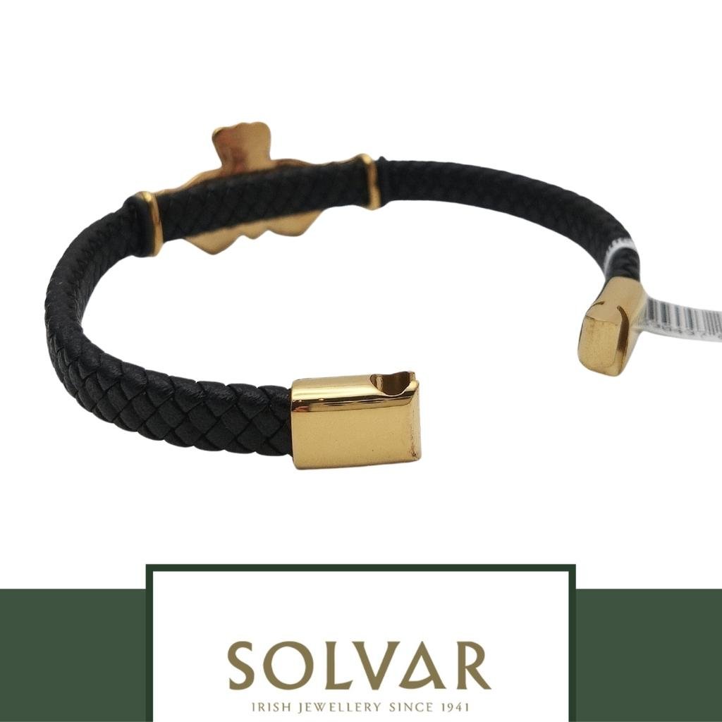 Men's Leather Gold Claddagh Bracelet by Solvar Jewelry - Bracelets
