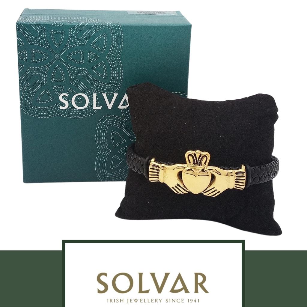 Men's Leather Gold Claddagh Bracelet by Solvar Jewelry - Bracelets