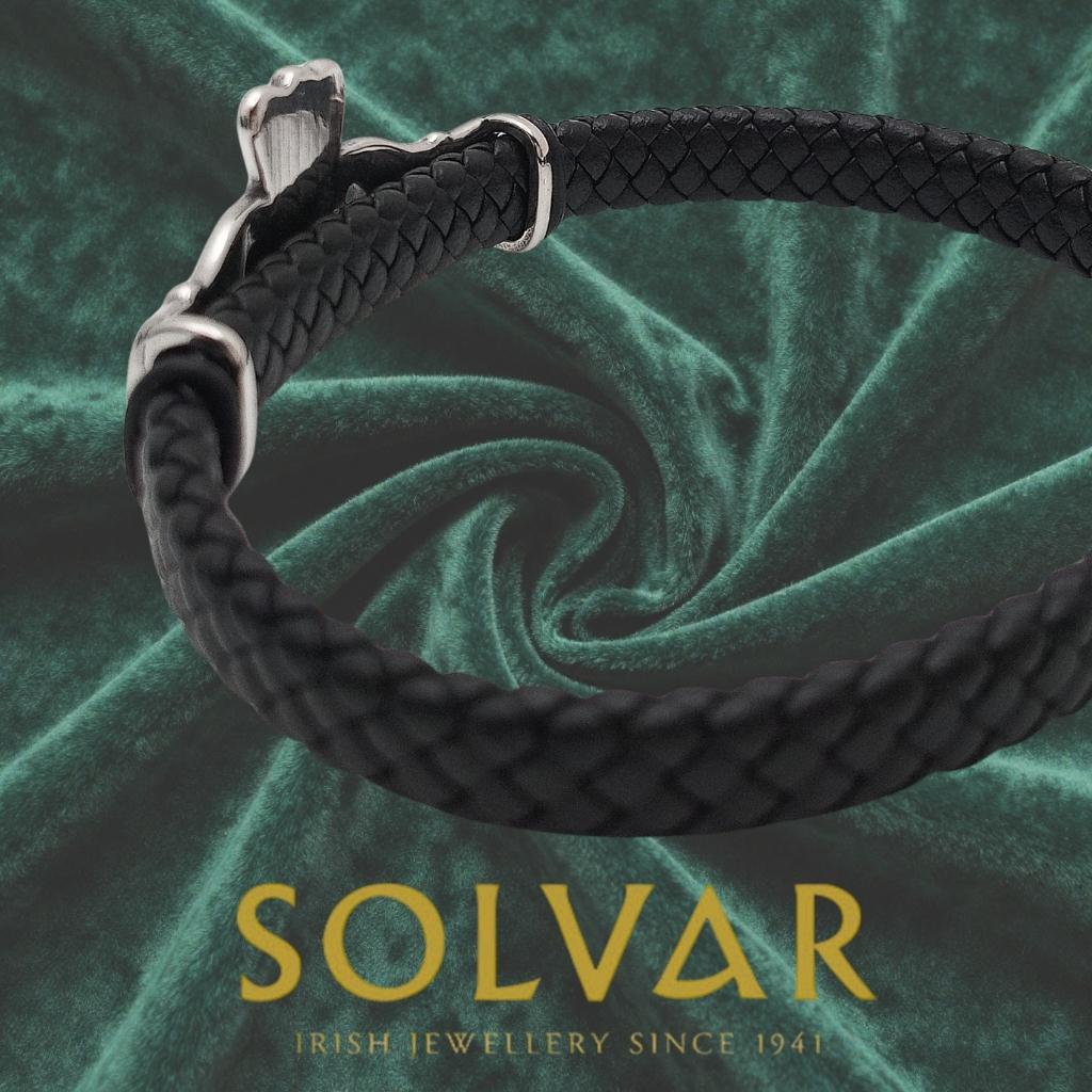 Men's Leather Silver Claddagh Bracelet by Solvar Jewelry - Bracelets