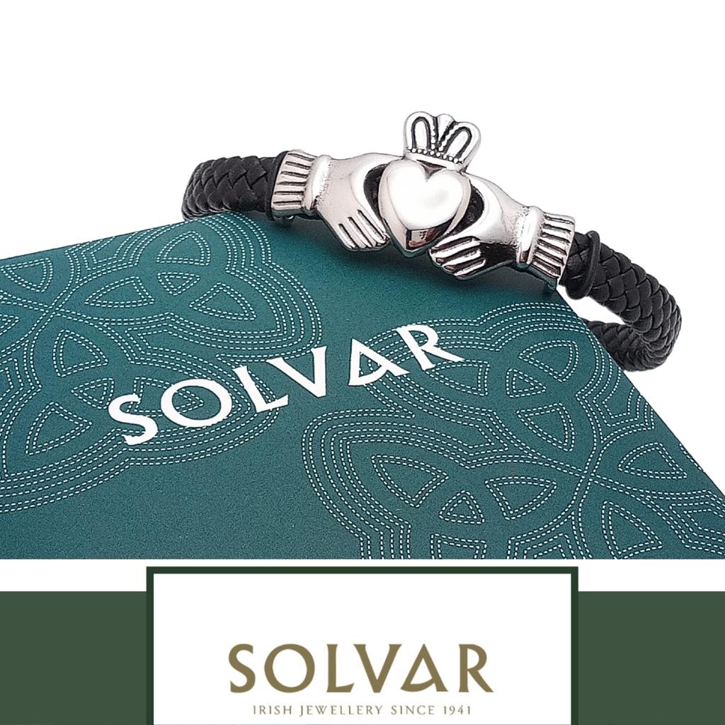 Men's Leather Silver Claddagh Bracelet by Solvar Jewelry - Bracelets