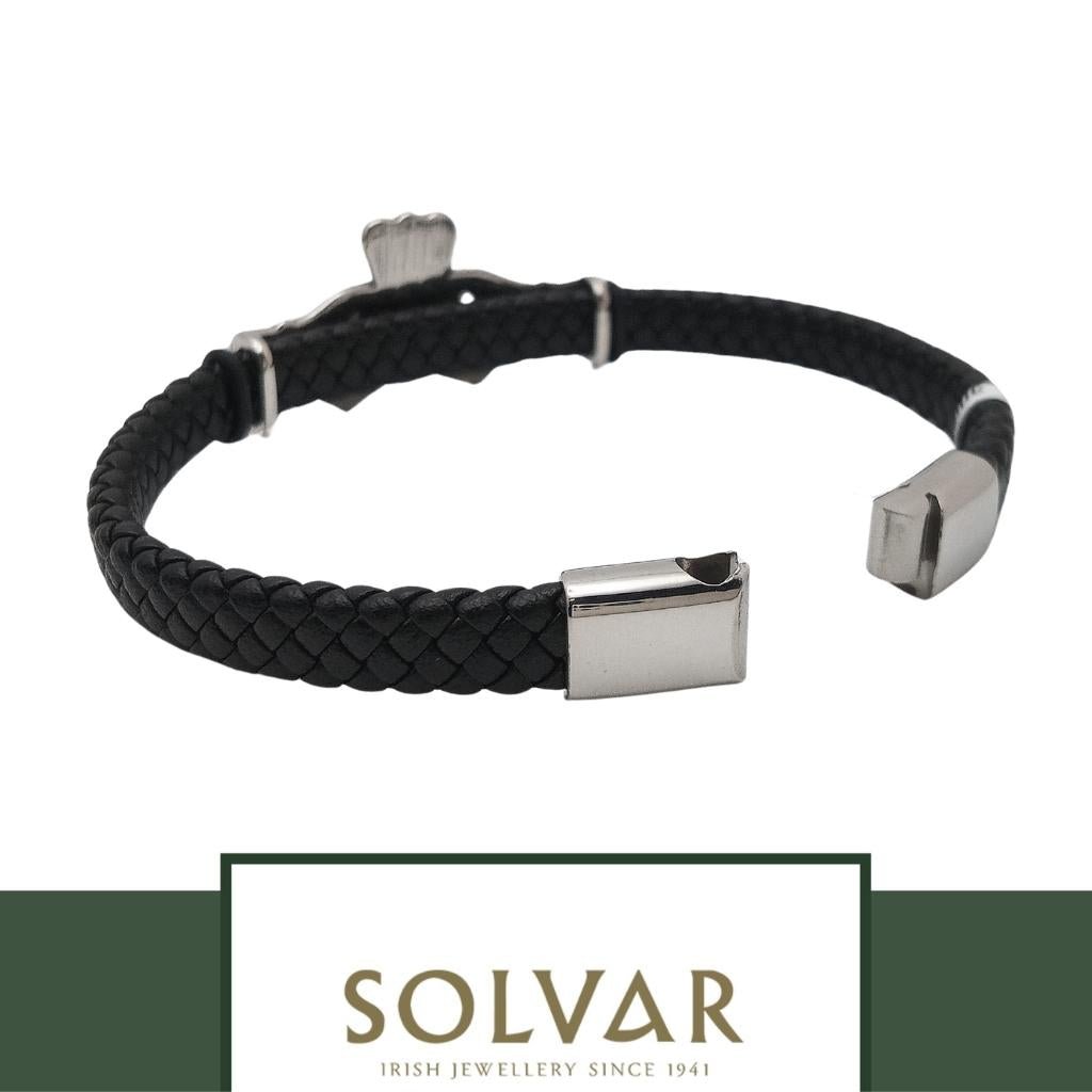 Men's Leather Silver Claddagh Bracelet by Solvar Jewelry - Bracelets