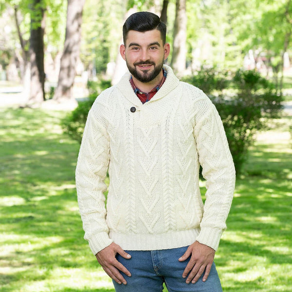 Men's Marino Wool Shawl Collar Single Button Sweater - The Celtic Gift Store - 