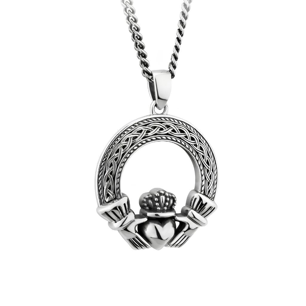 Men's Oxidized Sterling Silver Claddagh Necklace