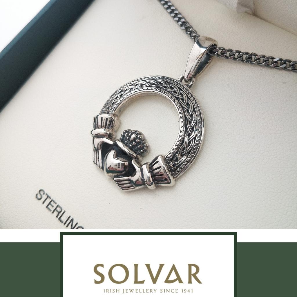 Men's Oxidized Sterling Silver Claddagh Necklace