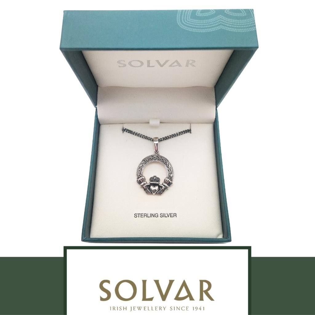 Men's Oxidized Sterling Silver Claddagh Necklace