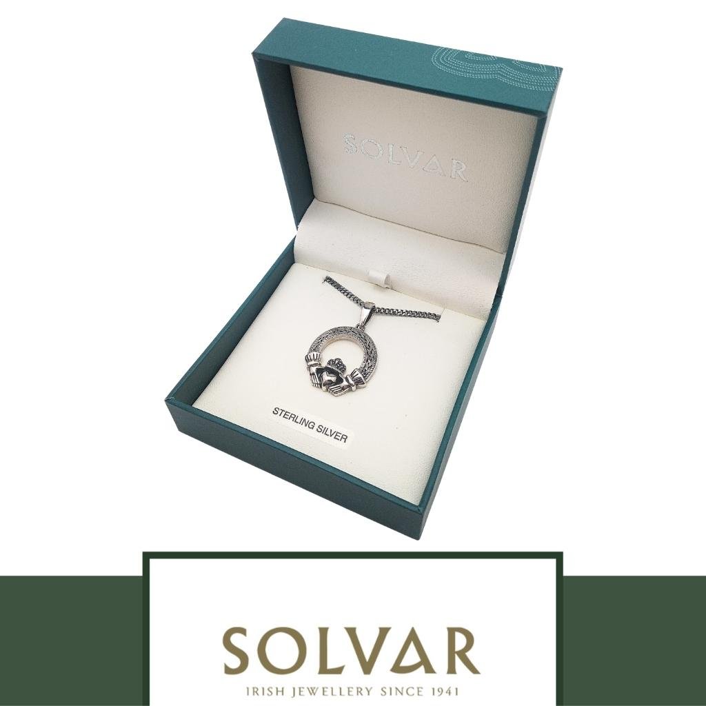 Men's Oxidized Sterling Silver Claddagh Necklace
