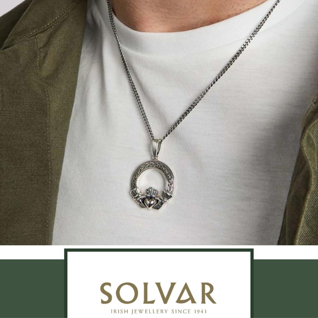 Men's Oxidized Sterling Silver Claddagh Necklace
