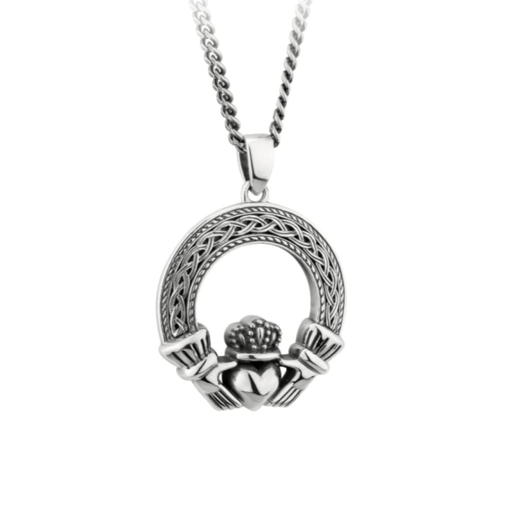 Men's Oxidized Sterling Silver Claddagh Necklace