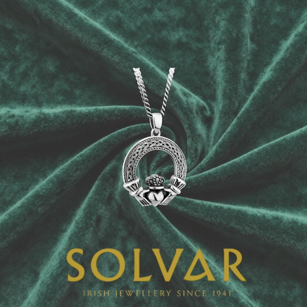 Men's Oxidized Sterling Silver Claddagh Necklace