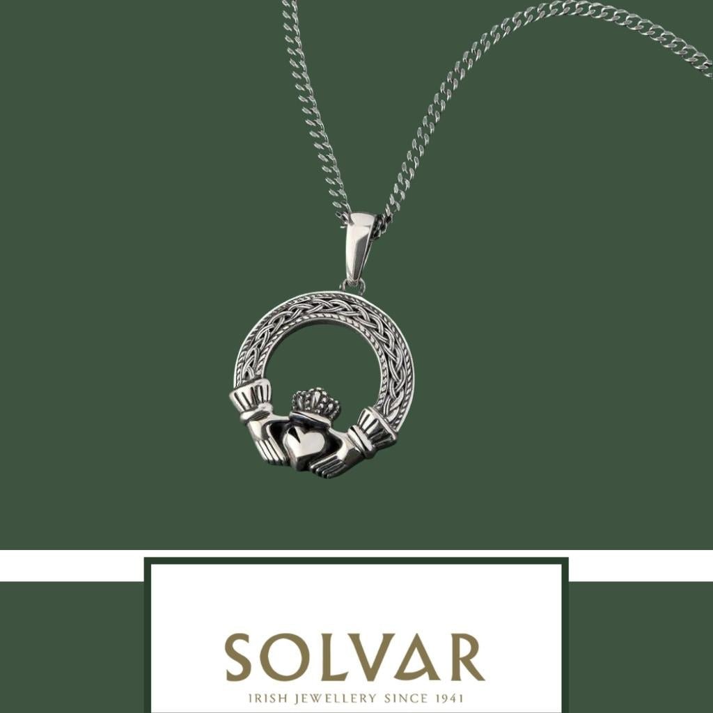 Men's Oxidized Sterling Silver Claddagh Necklace