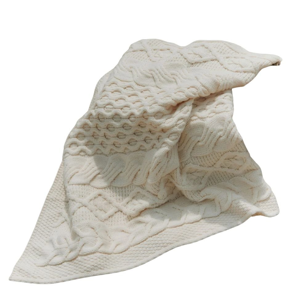 Merino Dugort Honey, Diamond, and Cable Aran Throw - Cream