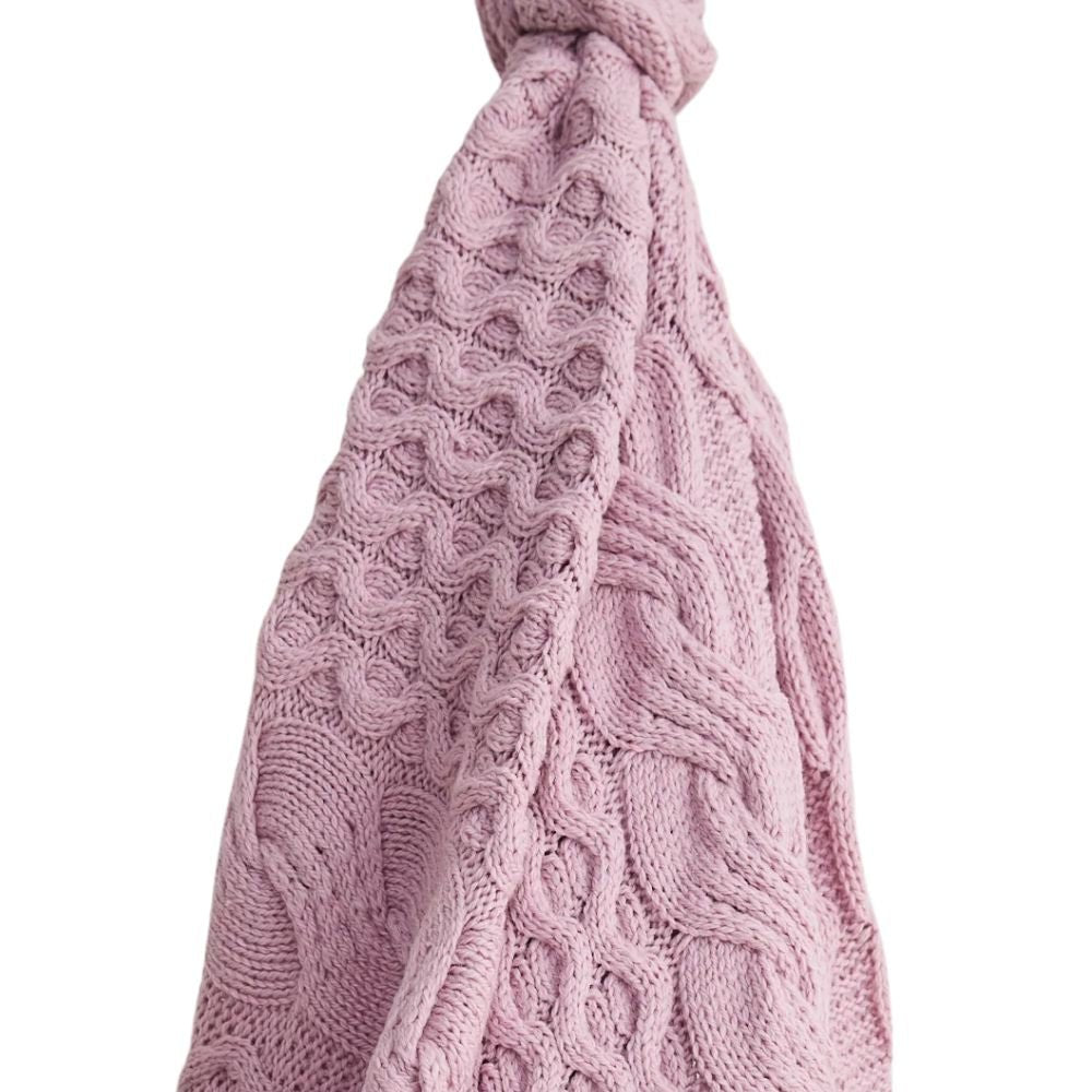 Merino Dugort Honey, Diamond, and Cable Aran Throw - Cream