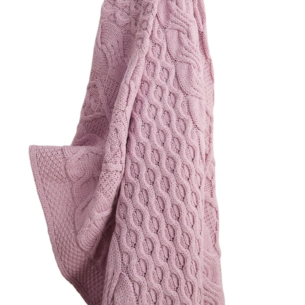 Merino Dugort Honey, Diamond, and Cable Aran Throw - Cream