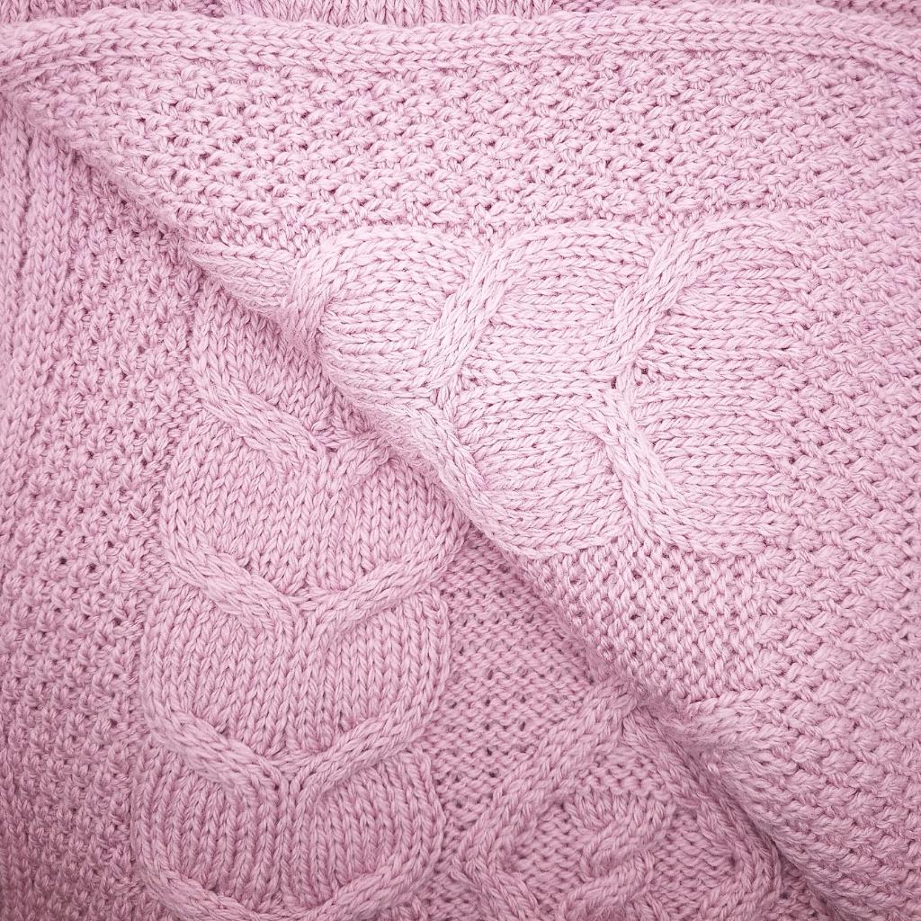 Merino Dugort Honey, Diamond, and Cable Aran Throw- Rose Pink