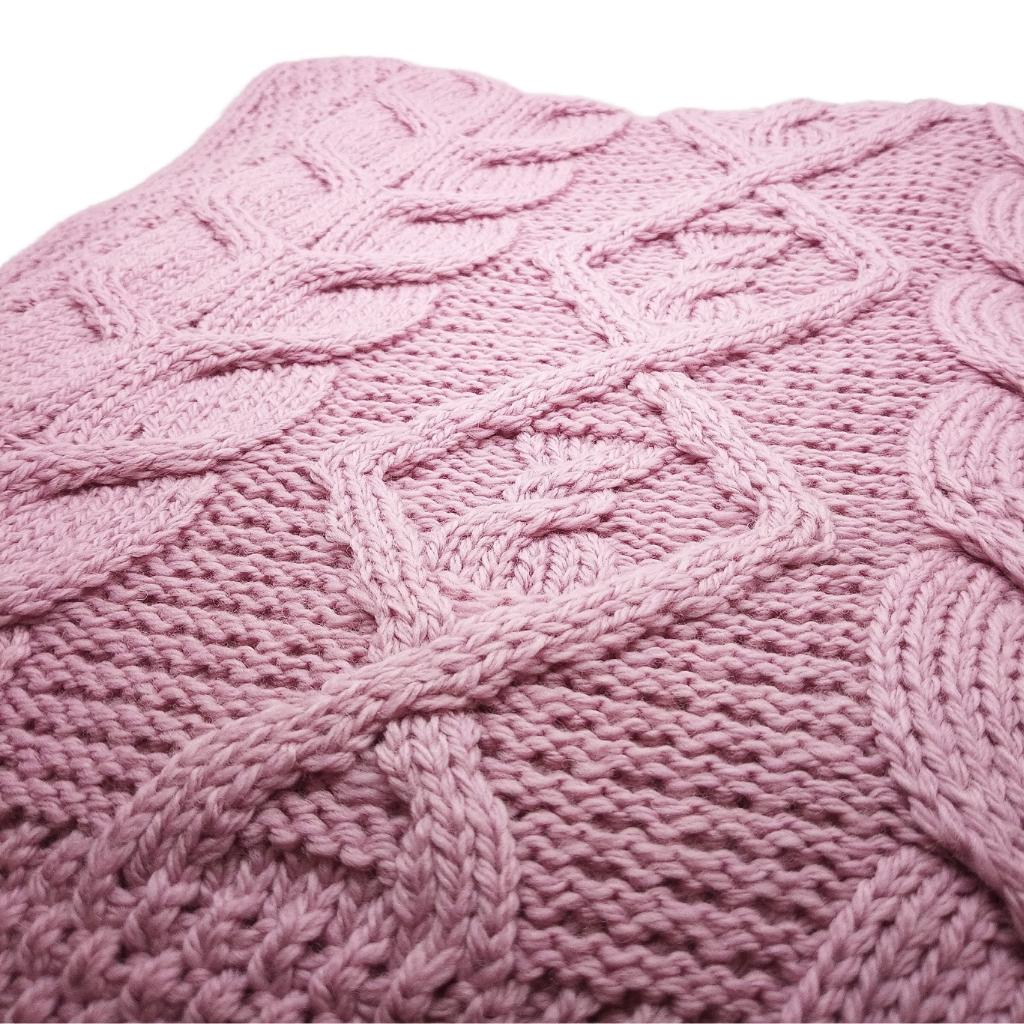 Merino Dugort Honey, Diamond, and Cable Aran Throw- Rose Pink