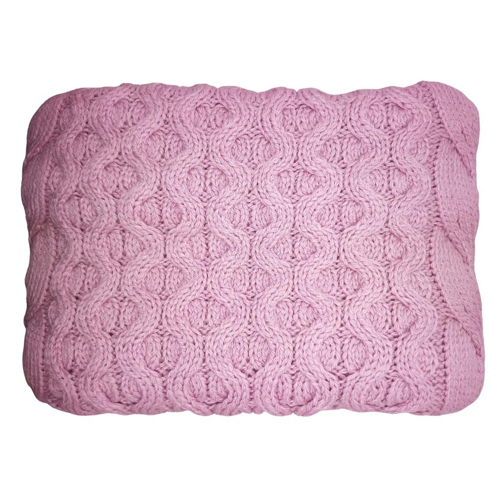 Merino Dugort Honey, Diamond, and Cable Aran Throw- Rose Pink