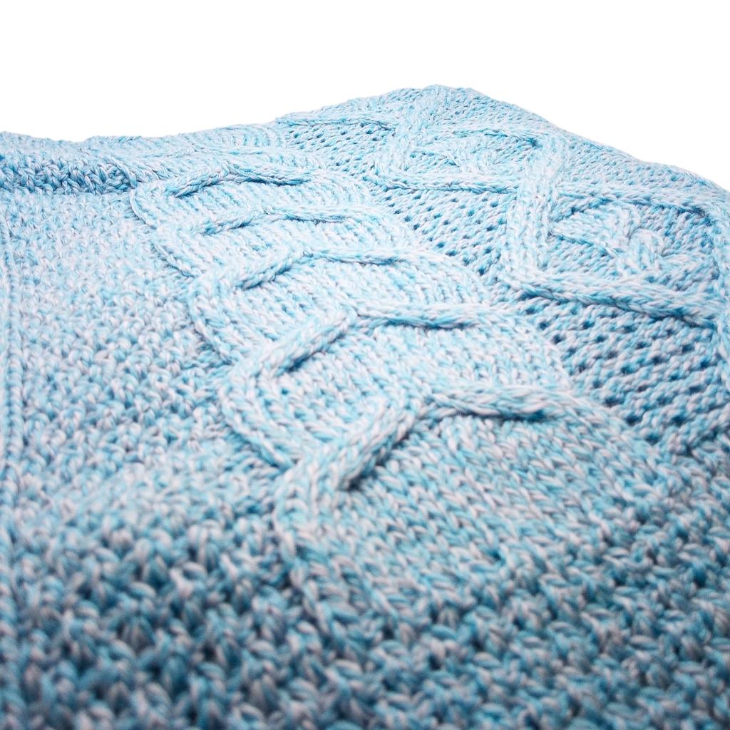 Merino Dugort Honey, Diamond, and Cable Aran Throw- Sky Blue