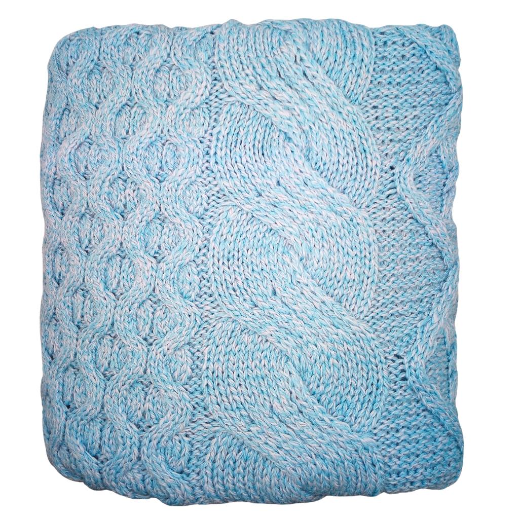 Merino Dugort Honey, Diamond, and Cable Aran Throw- Sky Blue