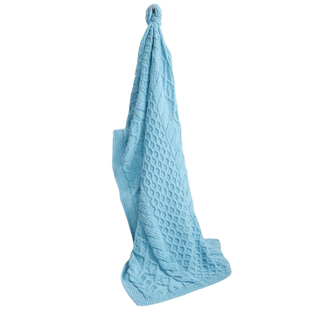 Merino Dugort Honey, Diamond, and Cable Aran Throw - Sky Blue
