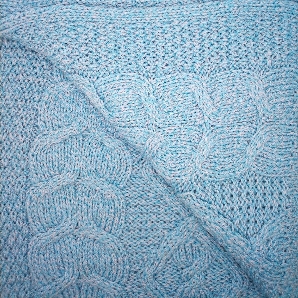 Merino Dugort Honey, Diamond, and Cable Aran Throw- Sky Blue