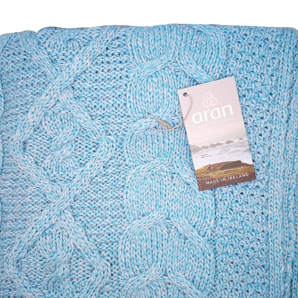 Merino Dugort Honey, Diamond, and Cable Aran Throw- Sky Blue