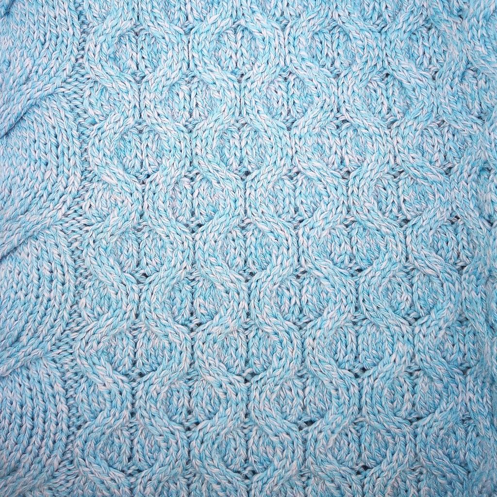 Merino Dugort Honey, Diamond, and Cable Aran Throw- Sky Blue