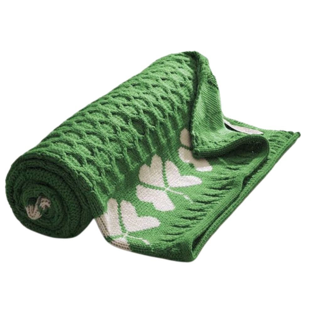 Merino Wool Aran Shamrock Throw - Green