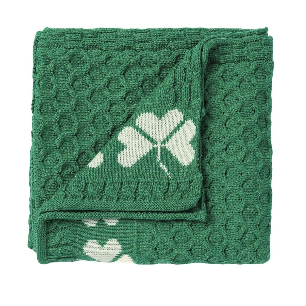 Merino Wool Aran Shamrock Throw - Green