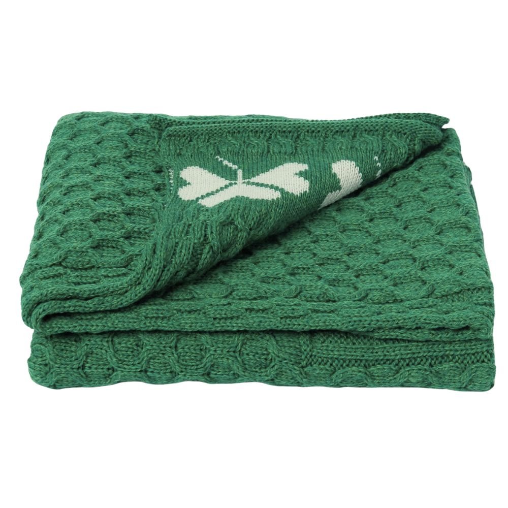 Merino Wool Aran Shamrock Throw - Green