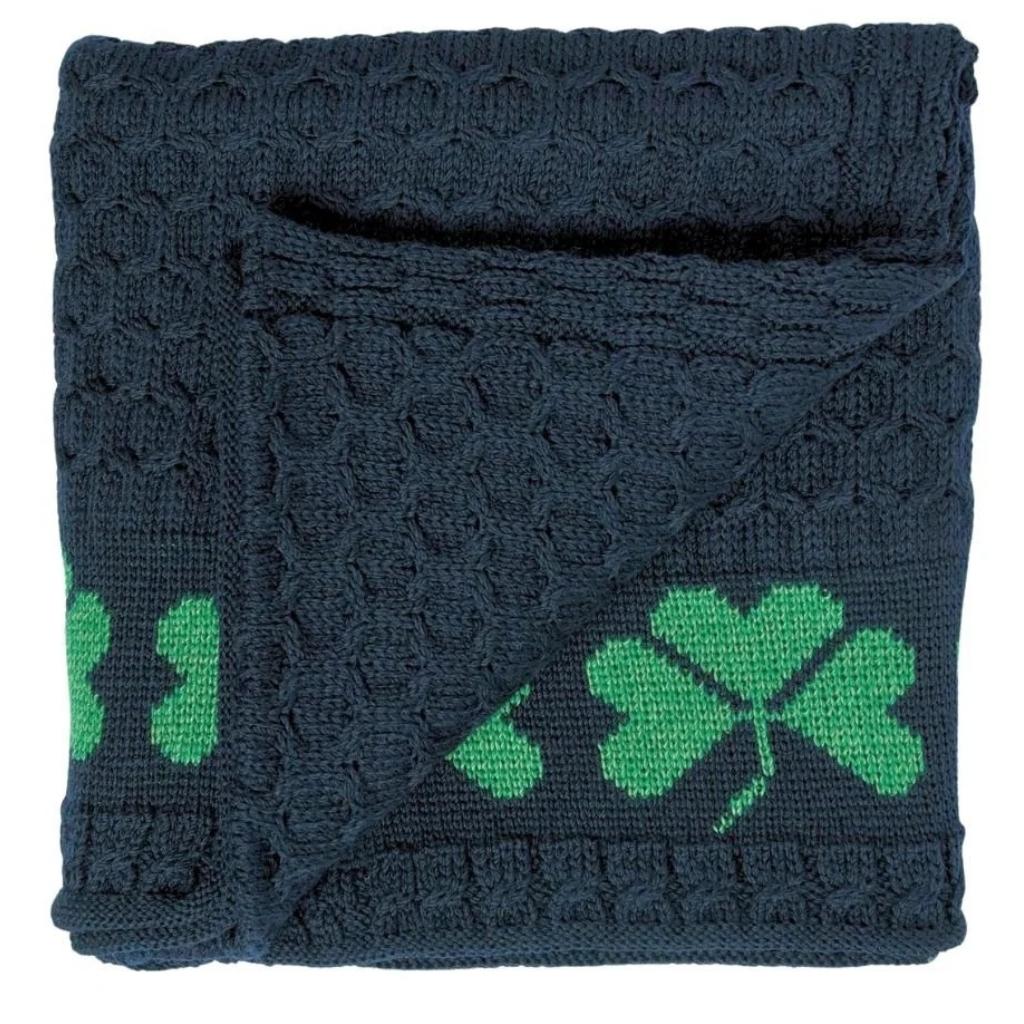 Merino Wool Aran Shamrock Throw - Navy by Aran Woollen Mills - Blankets and Bedding