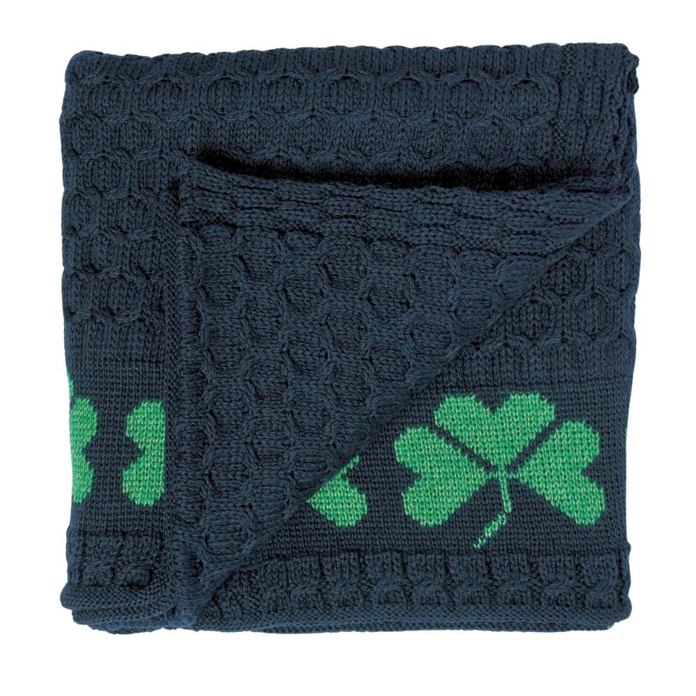 Merino Wool Aran Shamrock Throw - Navy