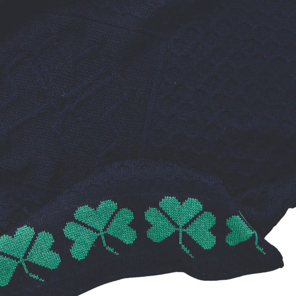 Merino Wool Aran Shamrock Throw - Navy