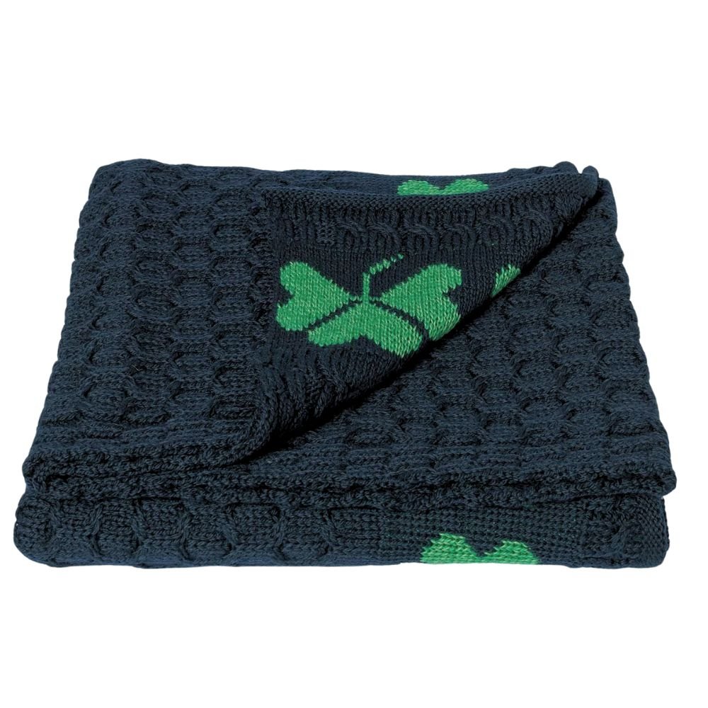 Merino Wool Aran Shamrock Throw - Navy