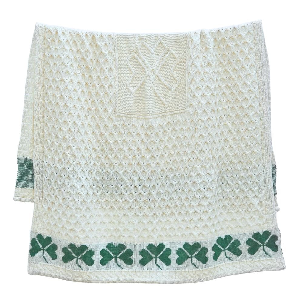 Merino Wool Aran Shamrock Throw - White