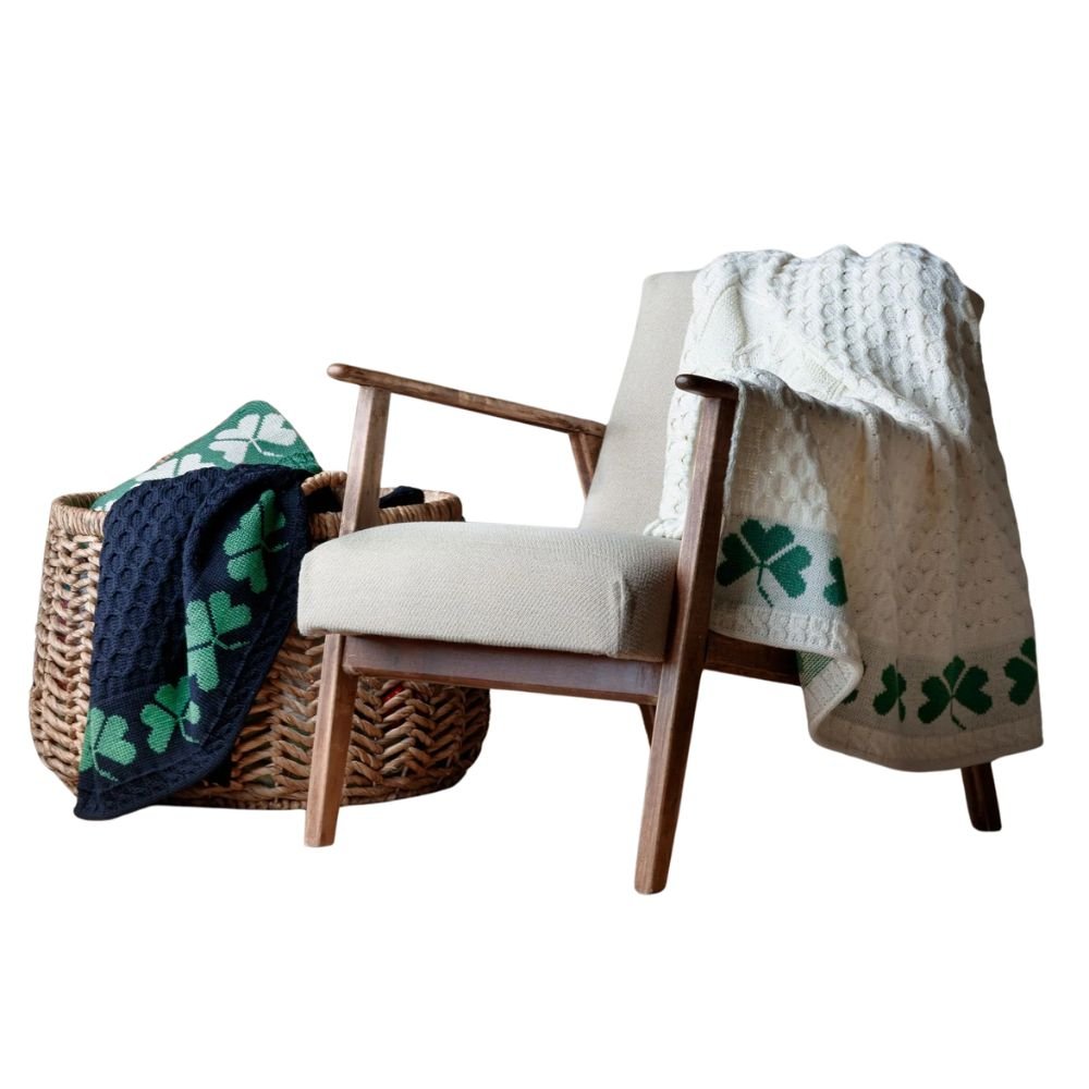 Merino Wool Aran Shamrock Throw - White