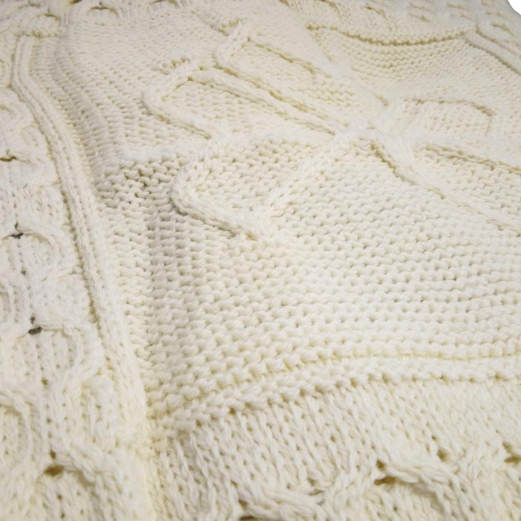 Merino Wool Aran Shamrock Throw - White by Aran Woollen Mills - Blankets and Bedding
