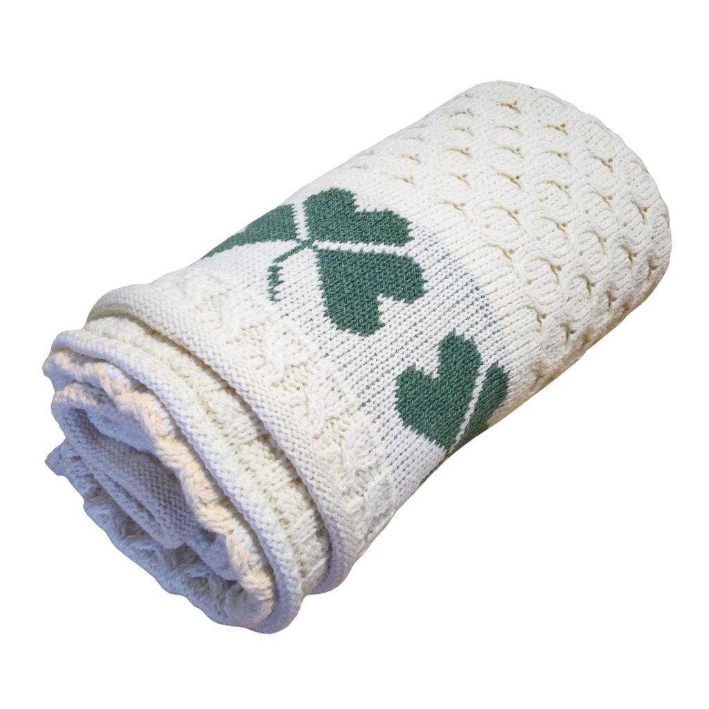 Merino Wool Aran Shamrock Throw - White by Aran Woollen Mills - Blankets and Bedding