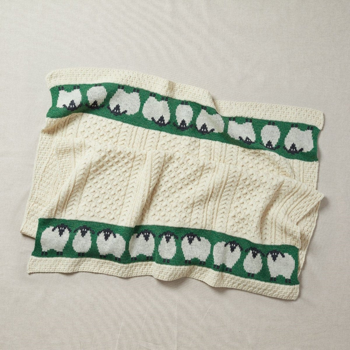 Merino Wool Sheep Throw - Green/White - The Celtic Gift Store - Blankets and Bedding