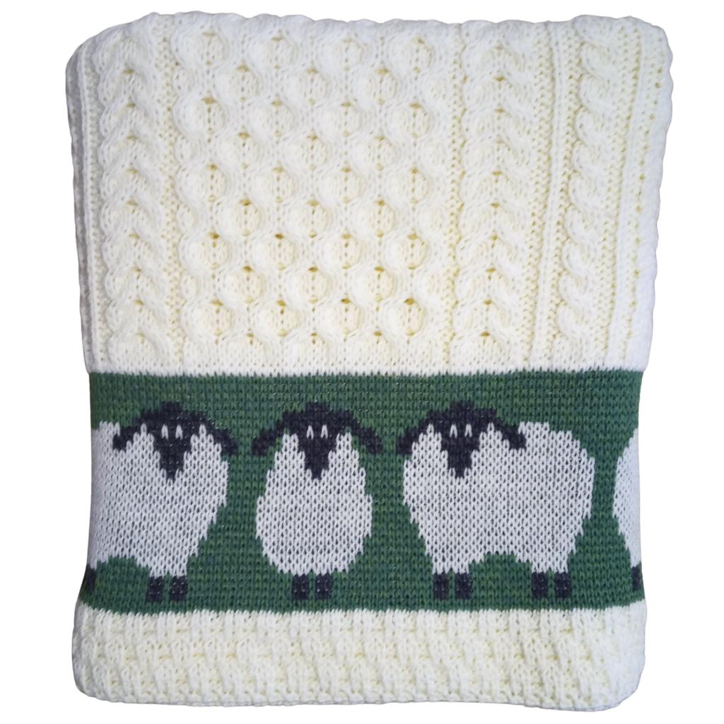Merino Wool Sheep Throw- Green/White