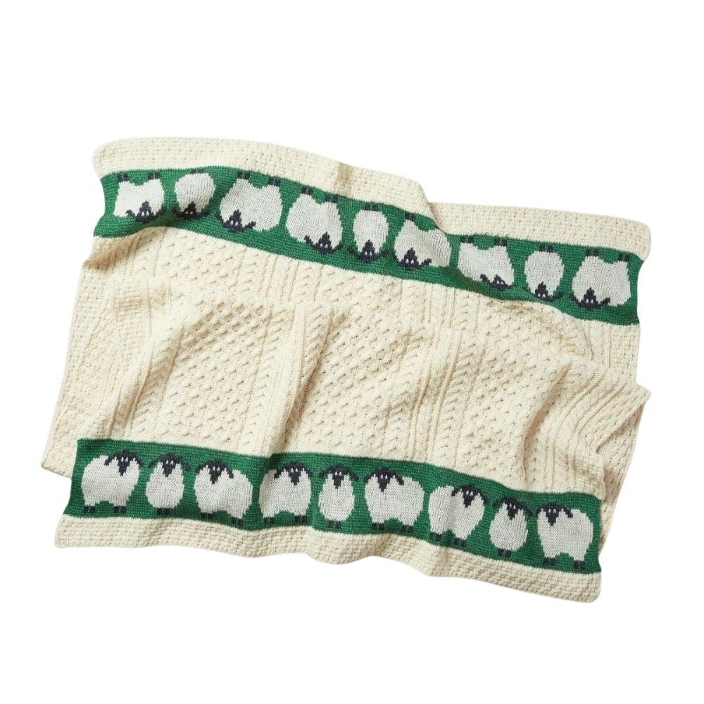 Merino Wool Sheep Throw - Green/White