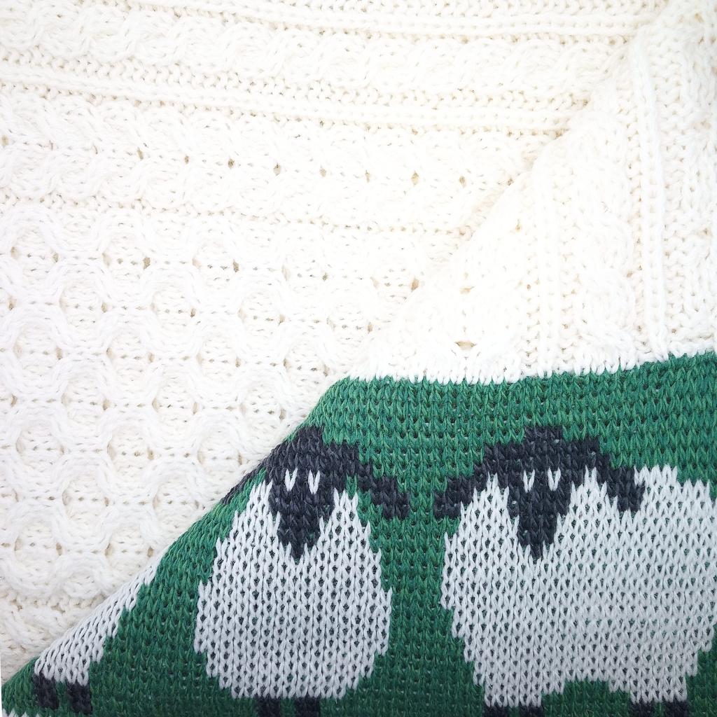 Merino Wool Sheep Throw- Green/White
