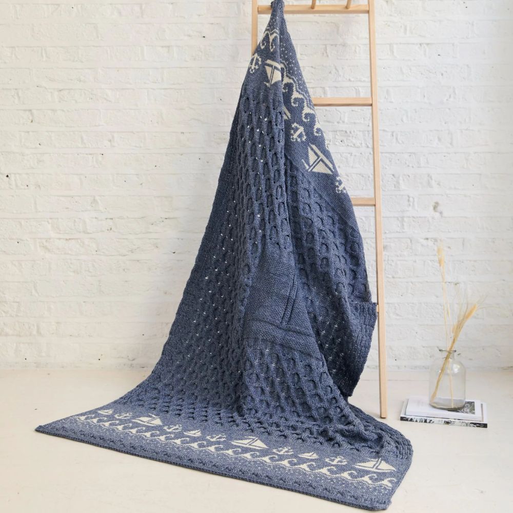 Merino Wool Wild Atlantic Throw - Denim Blue