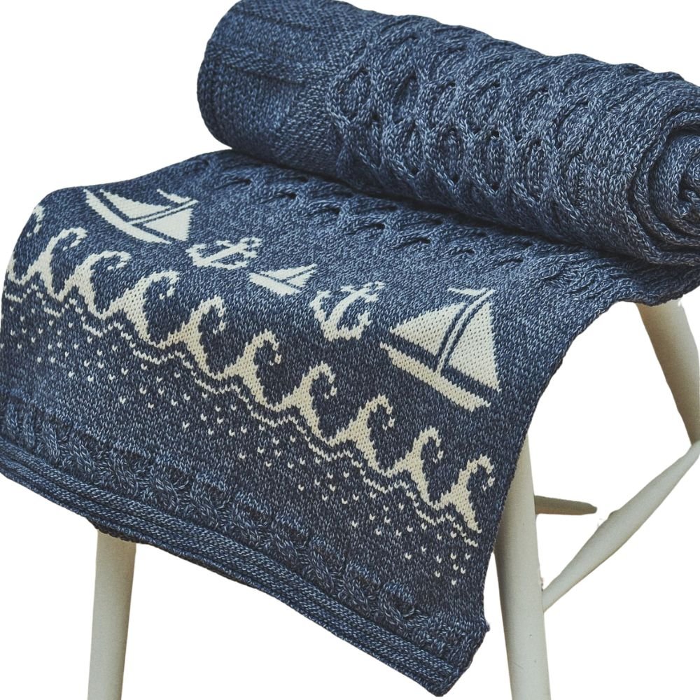 Merino Wool Wild Atlantic Throw - Denim Blue