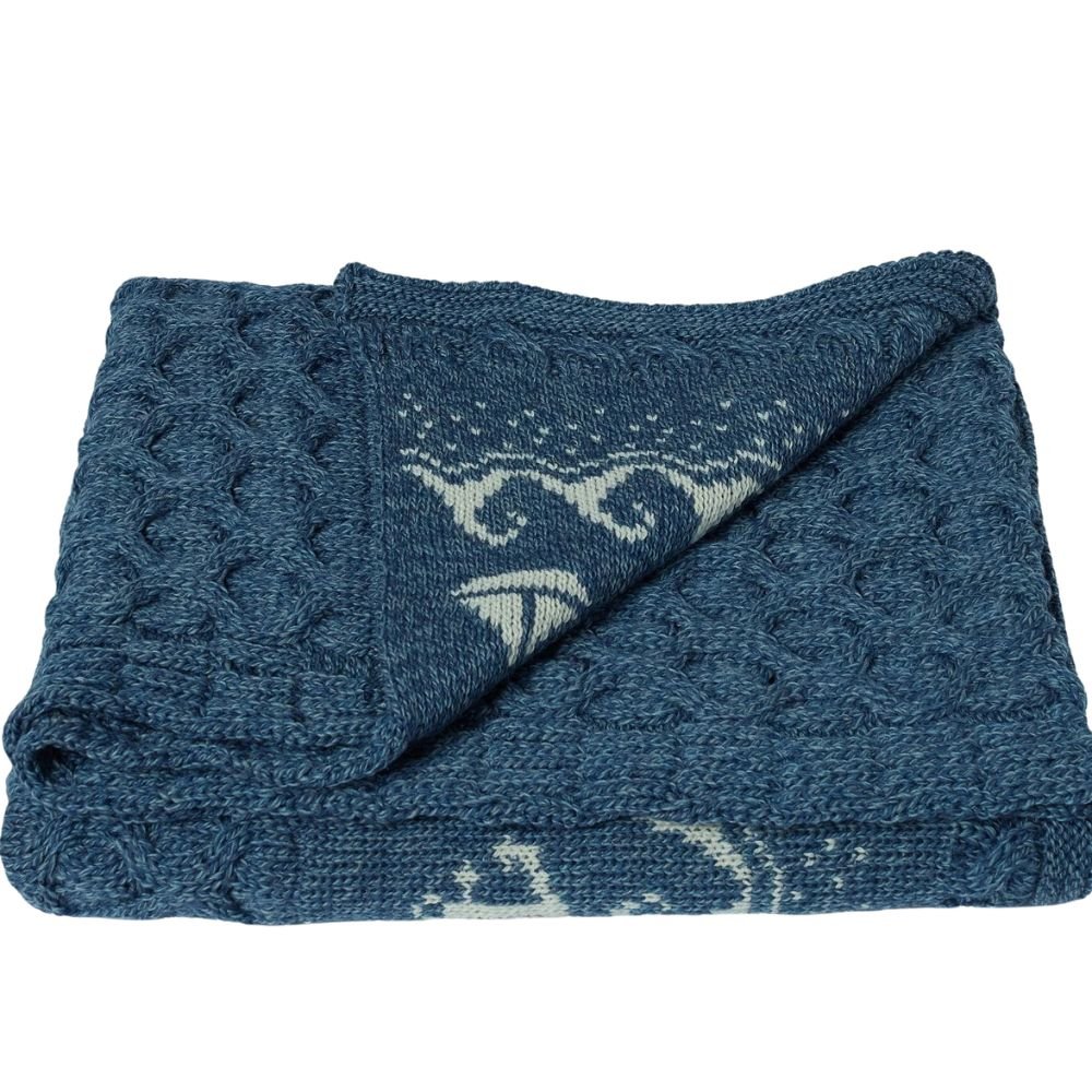 Merino Wool Wild Atlantic Throw - Denim Blue