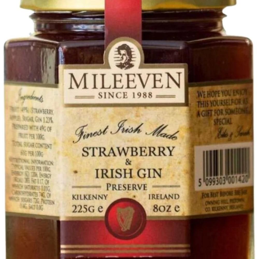 Jar of Mileeven Strawberry & Irish Gin Preserve with label and branding.