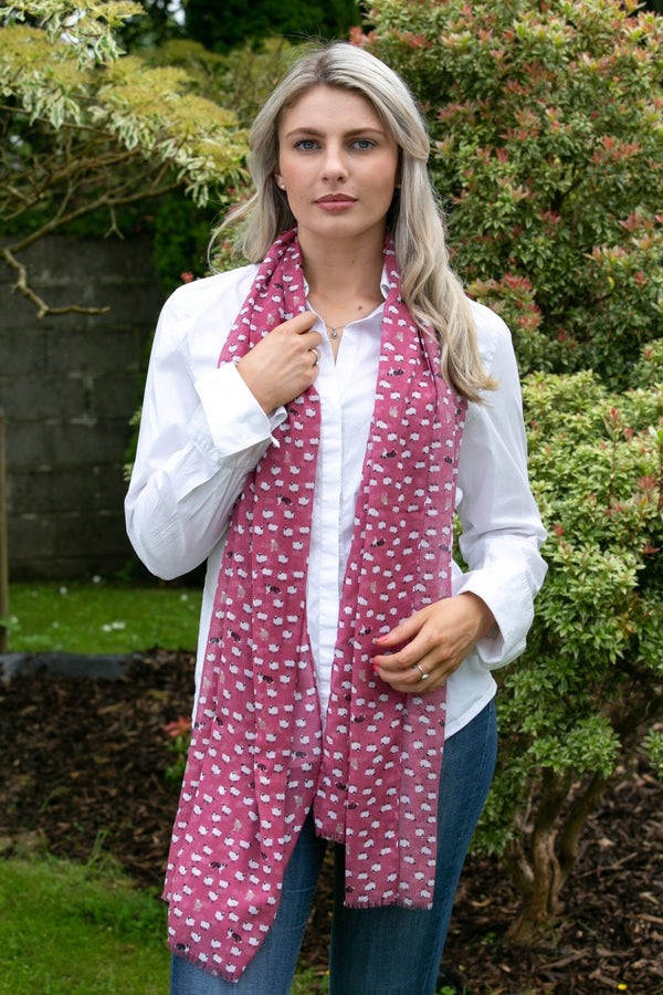 Mini Sheep and Dog Scarf in - Raspberry - The Celtic Gift Store - Scarves & Shawls