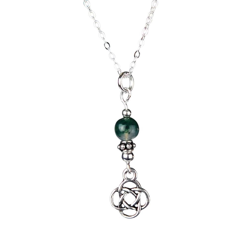 Moss Agate Lugh Celtic Knot Necklace